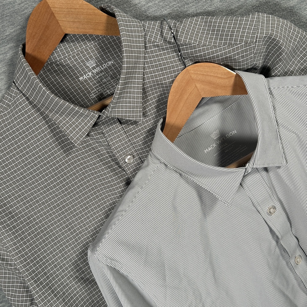 Mack Weldon Shirts Men L Gray AirflexSeawool Long Sleeve Button-Up 2 Pack Set